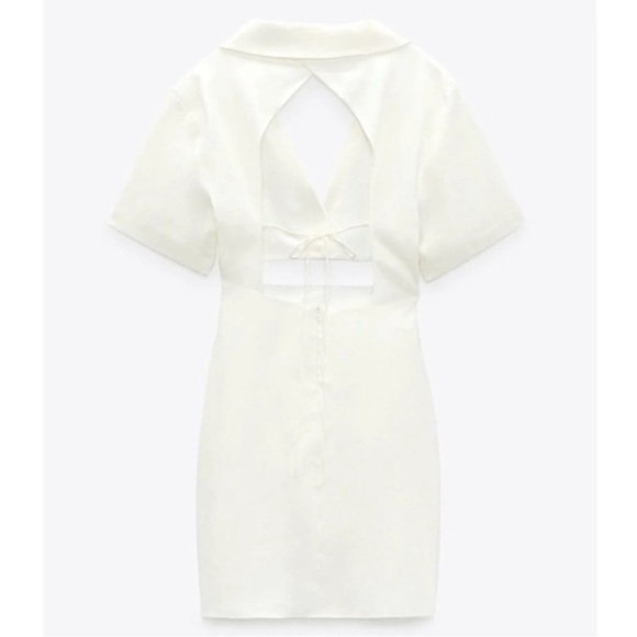 Zara Linen Blend Cut Out Ruched White Mini Dress Bloggers Fav - Picture 9 of 11